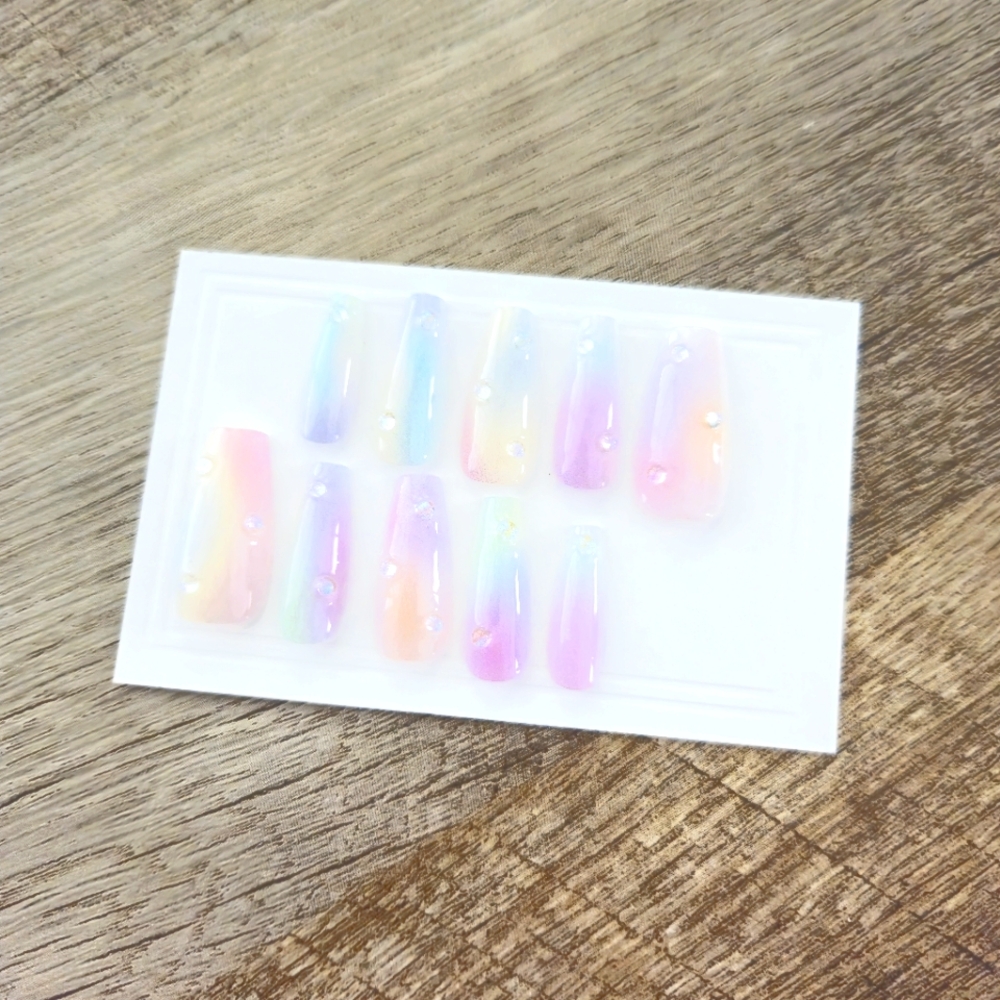 Handmade Pastel Ombre Press-On Nails Long Coffin Nails Size XS-S